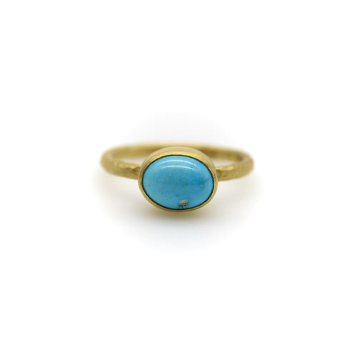Bague 56 Bague artisanale - Cabochon turquoise persane en or 24K 58 Facettes A20077