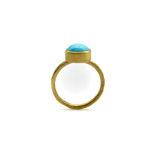 Bague 56 Bague artisanale - Cabochon turquoise persane en or 24K 58 Facettes A20077