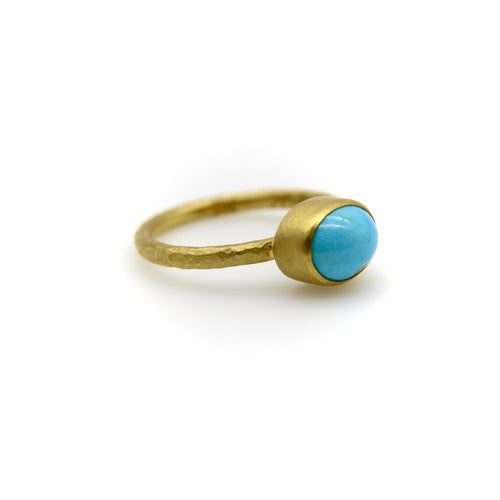 Bague 56 Bague artisanale - Cabochon turquoise persane en or 24K 58 Facettes A20077