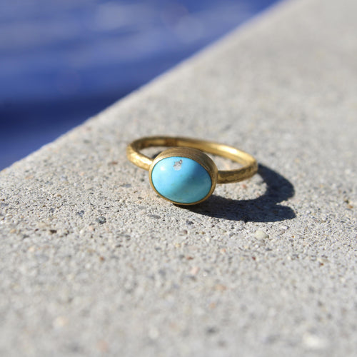 Bague 56 Bague artisanale - Cabochon turquoise persane en or 24K 58 Facettes A20077