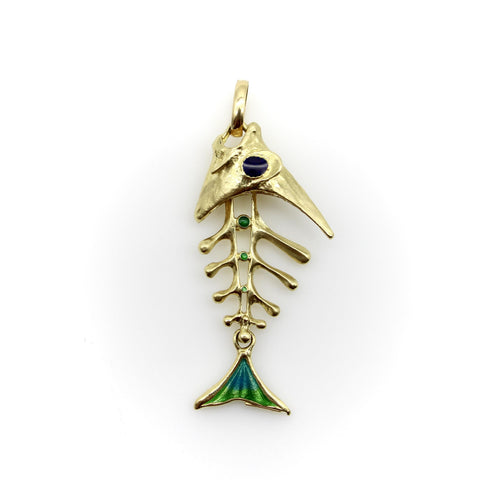 Pendentif UnoAErre - Pendentif poisson articulé en or 18 carats et émail 58 Facettes A20078