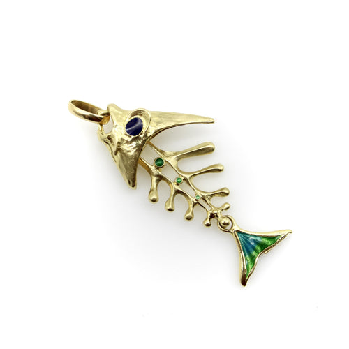 Pendentif UnoAErre - Pendentif poisson articulé en or 18 carats et émail 58 Facettes A20078