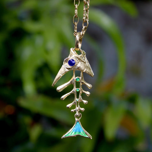 Pendentif UnoAErre - Pendentif poisson articulé en or 18 carats et émail 58 Facettes A20078