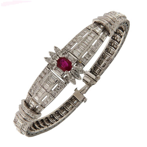 Bracelet Bracciale en platine - Rubis ovale et diamants 4,22 ct 58 Facettes G3901
