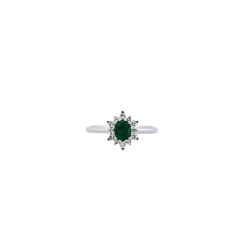 Bague 49 Bague - Or blanc 18 kt avec émeraude et diamants 58 Facettes