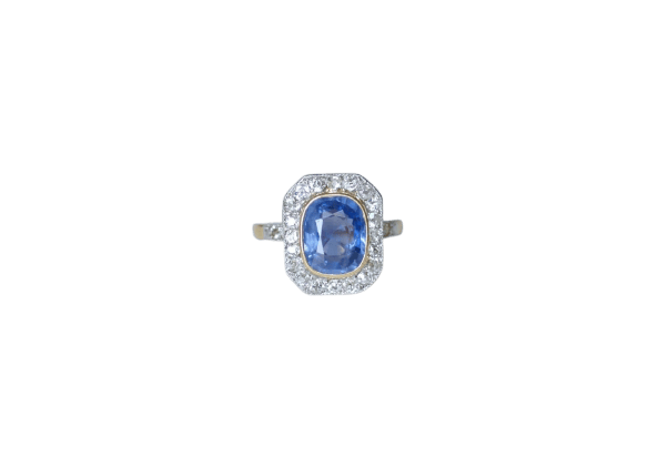 Bague 53 Bague Pompadour de fiançailles saphir de Ceylan et diamants en or jaune 18 kt 58 Facettes