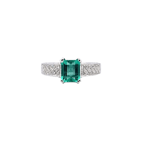 Bague 56 Bague en or blanc 18 ct avec émeraude et diamants 58 Facettes