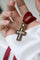 Pendentif Croix ancienne - Pendentif en or jaune 18 ct, argent, diamants et émail noir 58 Facettes