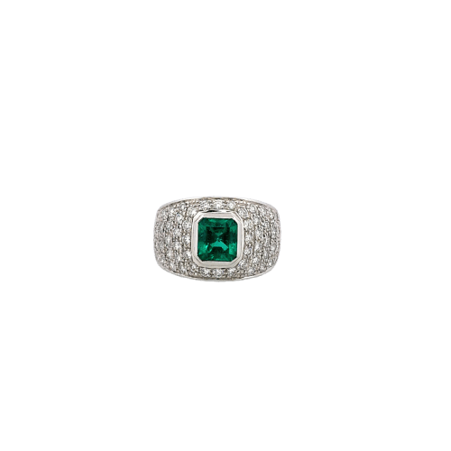 Bague 53.5 Bague en or blanc 18 ct avec émeraude et diamants 58 Facettes