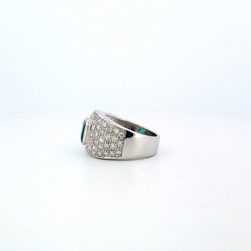 Bague 53.5 Bague en or blanc 18 ct avec émeraude et diamants 58 Facettes