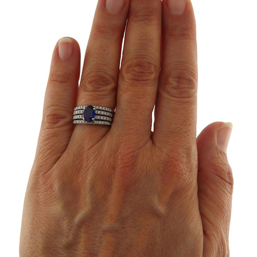 Bague 55 Bague à bandes en or blanc avec saphir 1,16 ct et diamants 58 Facettes G3899
