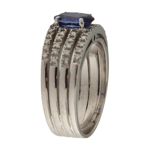 Bague 55 Bague à bandes en or blanc avec saphir 1,16 ct et diamants 58 Facettes G3899