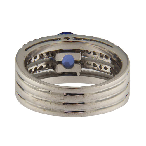 Bague 55 Bague à bandes en or blanc avec saphir 1,16 ct et diamants 58 Facettes G3899