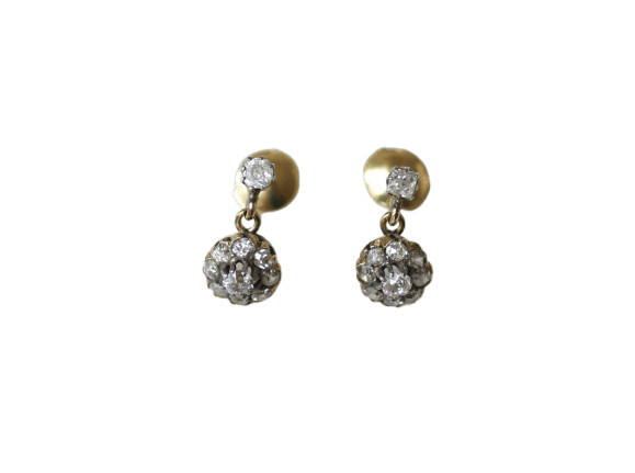 Boucles d'oreilles Boucles d'oreilles Marguerite - diamants taille ancienne en or jaune 58 Facettes