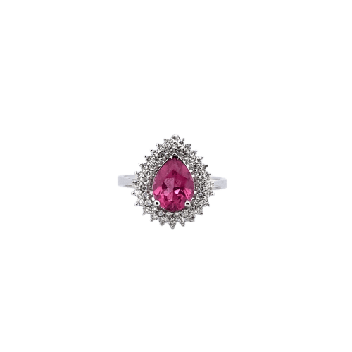 Bague 55 Bague en or blanc 18 K avec tourmaline rose et diamants 58 Facettes