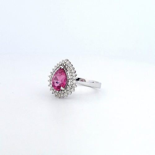 Bague 55 Bague en or blanc 18 K avec tourmaline rose et diamants 58 Facettes