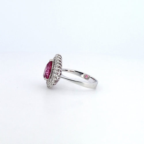 Bague 55 Bague en or blanc 18 K avec tourmaline rose et diamants 58 Facettes