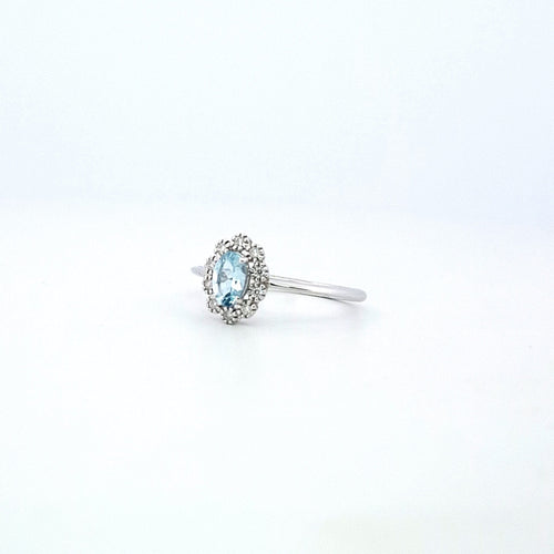 Bague 54 Bague en or blanc 18 K avec aigue-marine et diamants 58 Facettes