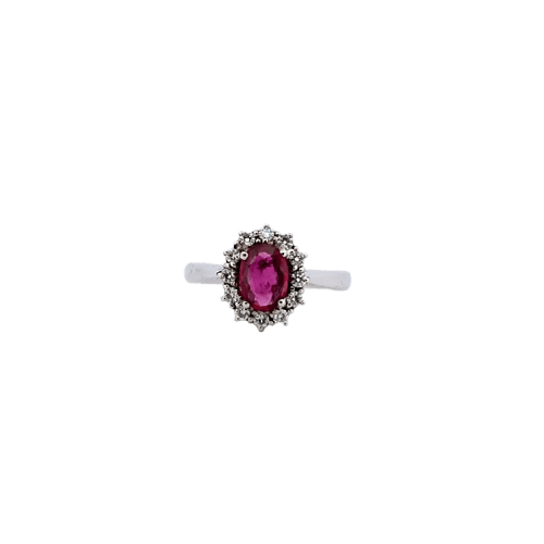 Bague 59 Bague en or blanc 18 K avec rubis et diamants naturels 58 Facettes