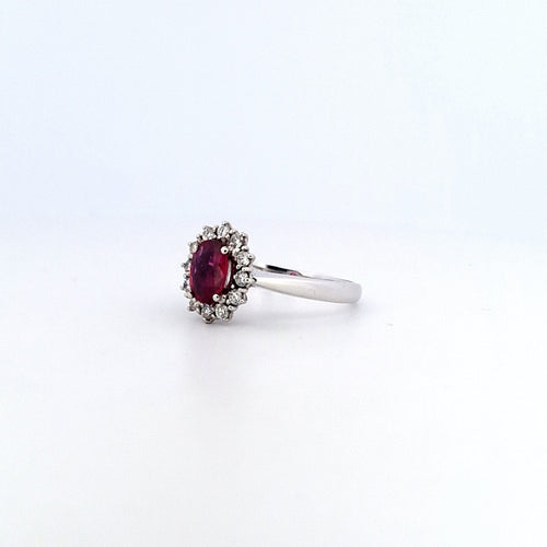 Bague 59 Bague en or blanc 18 K avec rubis et diamants naturels 58 Facettes