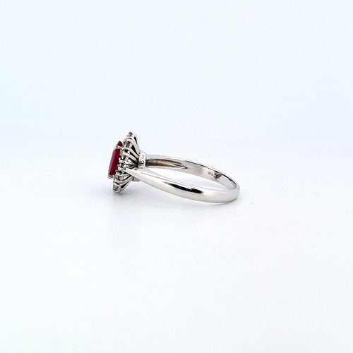 Bague 59 Bague en or blanc 18 K avec rubis et diamants naturels 58 Facettes