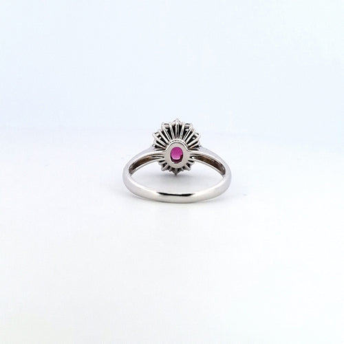 Bague 59 Bague en or blanc 18 K avec rubis et diamants naturels 58 Facettes