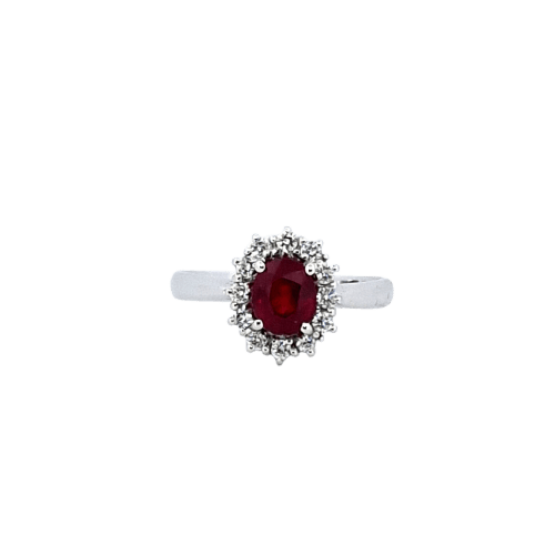 Bague 56 Bague en or blanc 18 carats avec rubis et diamants 58 Facettes