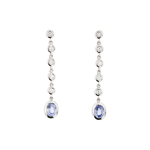 Boucles d'oreilles Boucles d’oreilles pendantes - Or blanc 18 ct, diamants et saphirs 58 Facettes 39731
