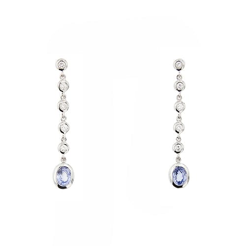 Boucles d'oreilles Boucles d’oreilles pendantes - Or blanc 18 ct, diamants et saphirs 58 Facettes 39731