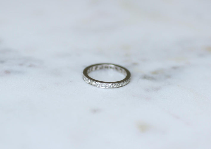 Bague 51 Alliance Art déco - Bague tour complet en platine et diamants 58 Facettes