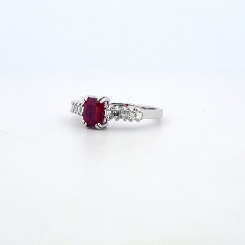 Bague 53 Bague - en or blanc 18 kt avec rubis 1,01 ct et diamants 58 Facettes