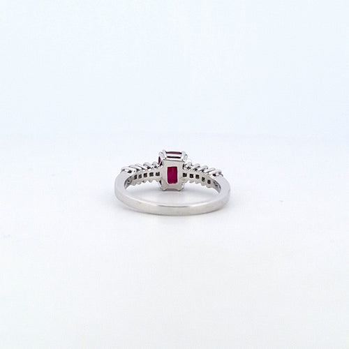 Bague 53 Bague - en or blanc 18 kt avec rubis 1,01 ct et diamants 58 Facettes