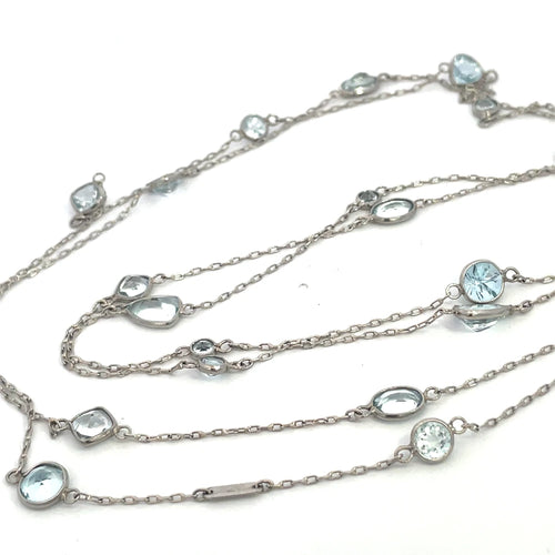 Collier Collier en platine - Aigue-marine naturelle 11,48 ct tailles multiples 58 Facettes UN0062