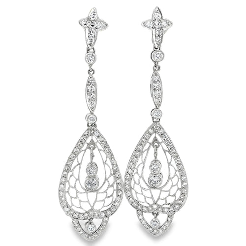 Boucles d'oreilles Art déco - Boucles d’oreilles pendantes en platine, diamants 58 Facettes SKU001