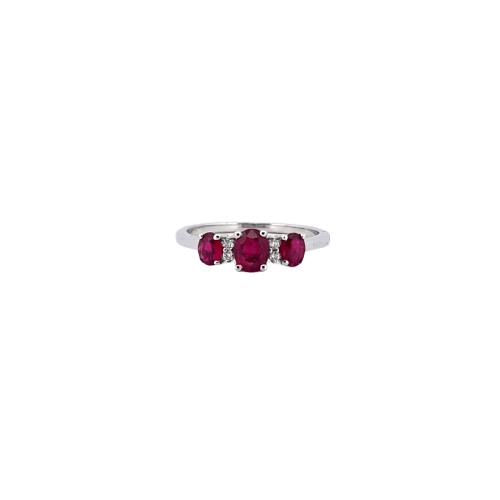Bague 52 Bague - en or blanc 18 ct avec rubis et diamants 58 Facettes