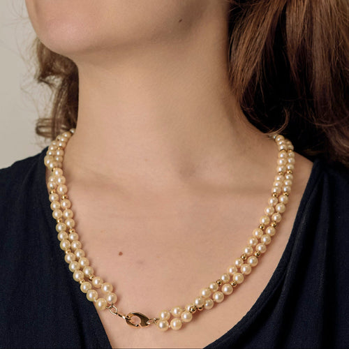 Collier Collier menottes double rang en or jaune 18 carats et perles de culture 58 Facettes BO/250031
