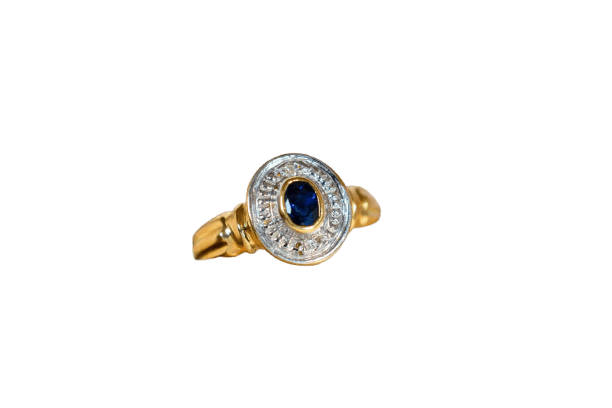 Bague 49 Bague ovale bicolore en or jaune 18 carats, saphir et diamants 58 Facettes 3916