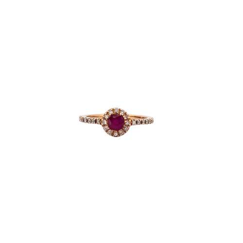 Bague 51 Bague en or jaune 18 kt avec rubis et diamants 58 Facettes