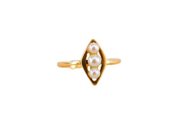Bague 53 Bague navette en or jaune 18 carats et perles de culture 58 Facettes 3904