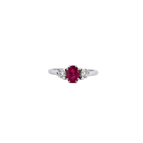 Bague 55 Bague classique - Rubis ovale et diamants en or blanc 18 kt 58 Facettes