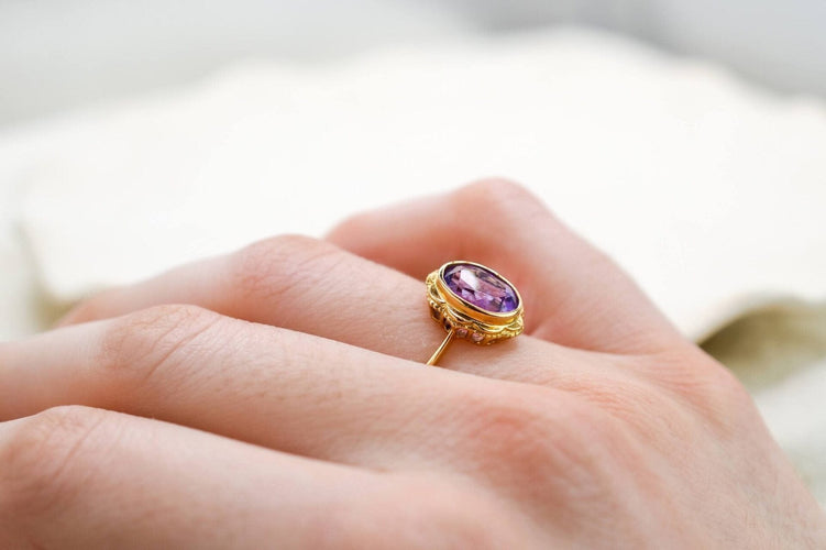 Bague 54 Bague fleur en or jaune 18 carats avec améthyste 58 Facettes 3894
