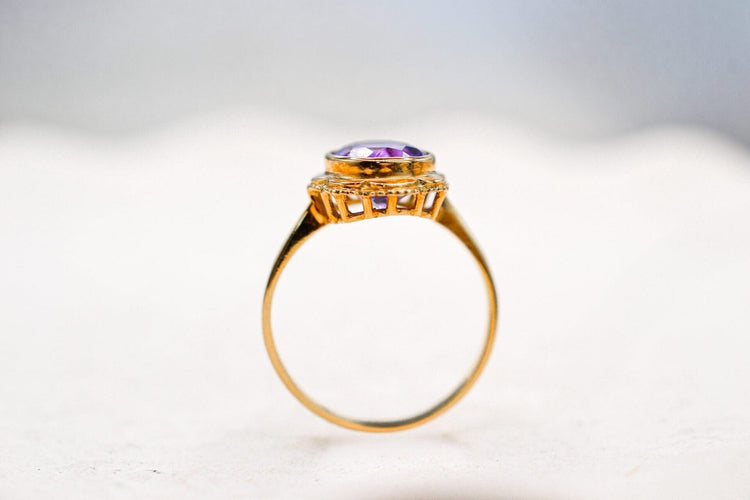 Bague 54 Bague fleur en or jaune 18 carats avec améthyste 58 Facettes 3894