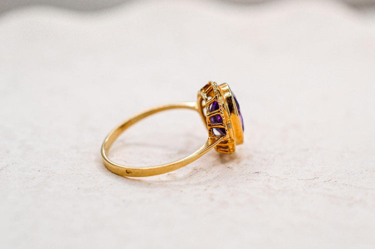 Bague 54 Bague fleur en or jaune 18 carats avec améthyste 58 Facettes 3894