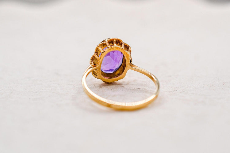 Bague 54 Bague fleur en or jaune 18 carats avec améthyste 58 Facettes 3894