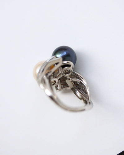 Bague 52 Bague toi et moi en platine avec perles et diamants baguette 58 Facettes A12039
