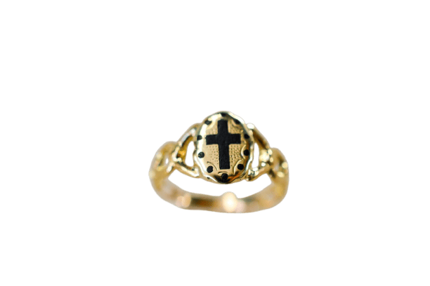 Bague 48 Bague de sentiment Croix latine en or jaune 18 carats et émail noir 58 Facettes 3912