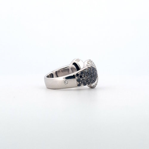 Bague 54 Bague en or blanc 18 K - Diamants blancs et noirs 58 Facettes