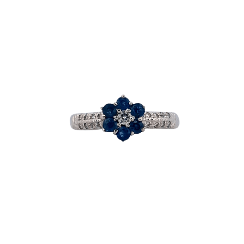 Bague 57 Bague en or blanc 18 ct avec saphirs naturels et diamants naturels 58 Facettes