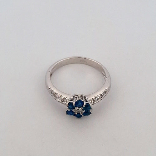 Bague 57 Bague en or blanc 18 ct avec saphirs naturels et diamants naturels 58 Facettes