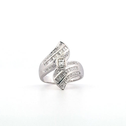 Bague 54 Bague en or blanc 18 ct avec diamants naturels octogonaux et ronds 58 Facettes